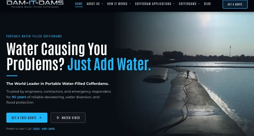 Screenshot of the Dam-It Dams website