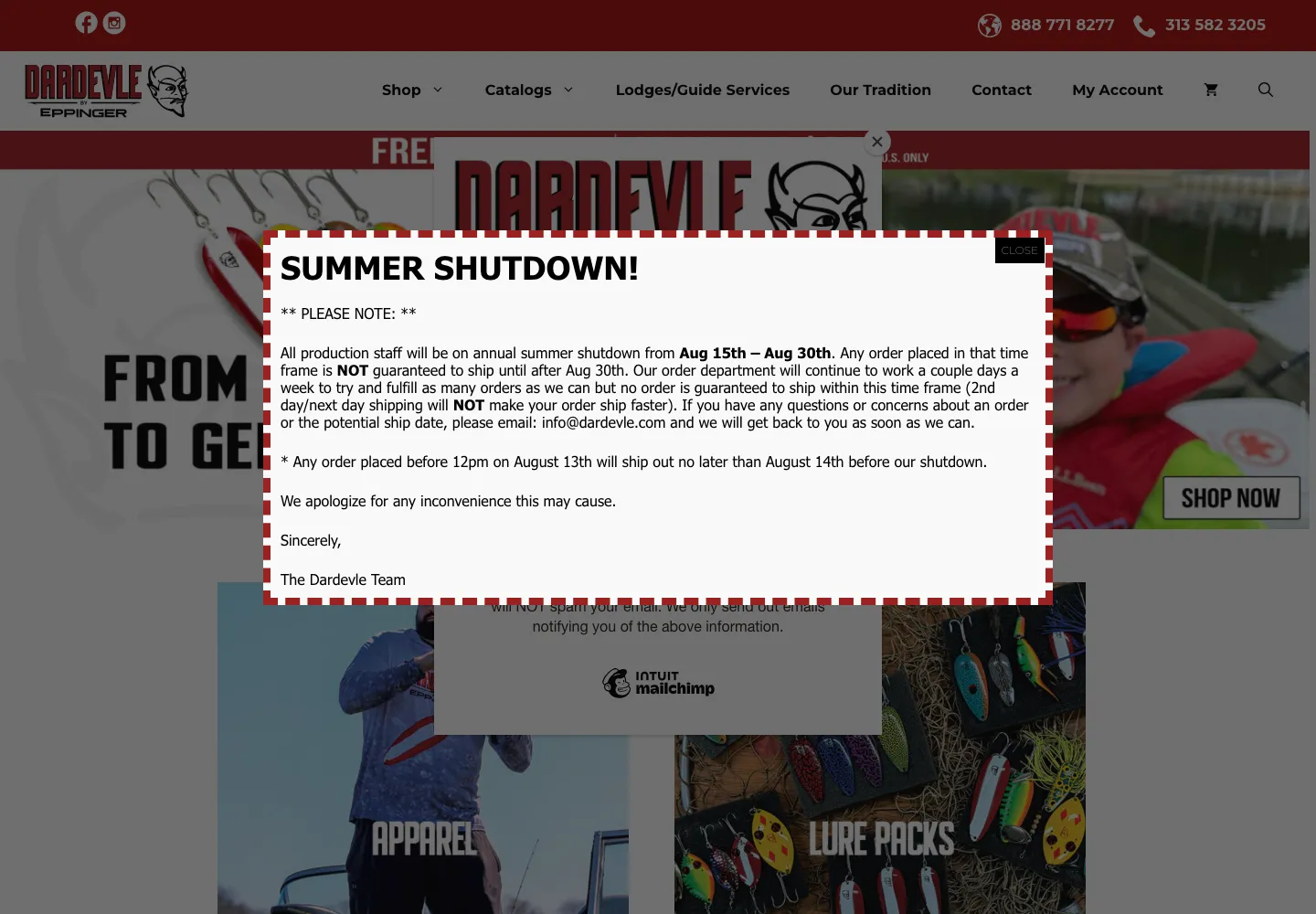 Screenshot of the Dardevle website