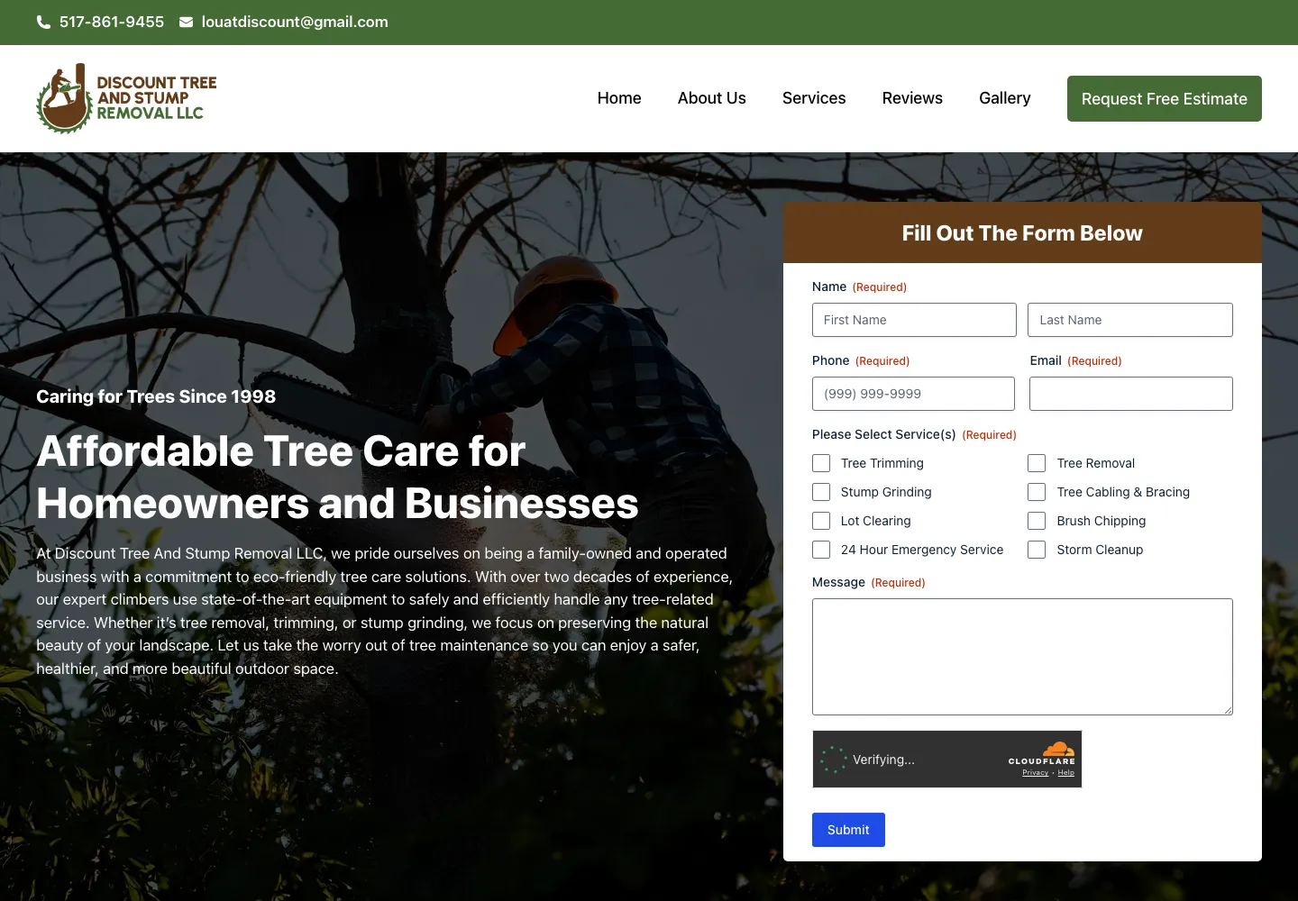 Screenshot of the Discount Tree Removal website