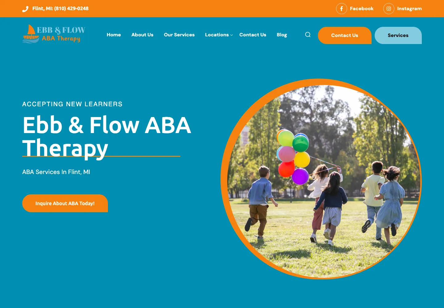 Screenshot of the Ebb & Flow ABA website