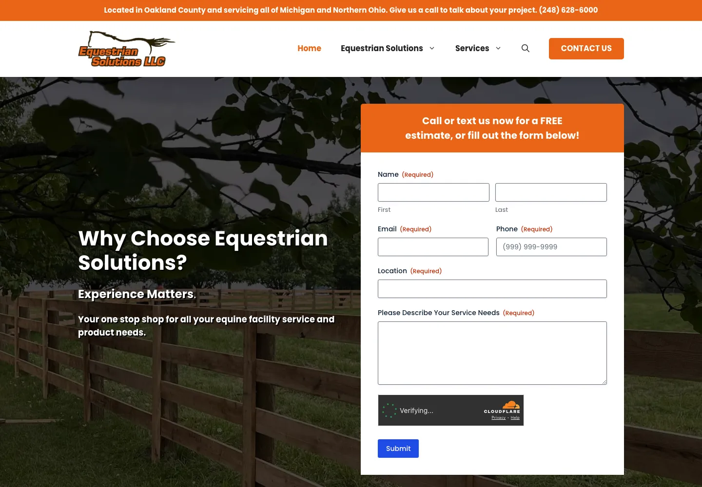 Screenshot of the Equestrian Solutions website