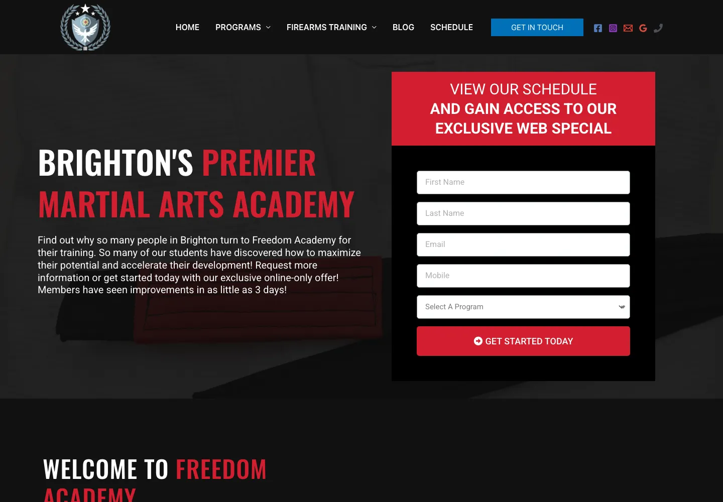 Screenshot of the Freedom Academy website