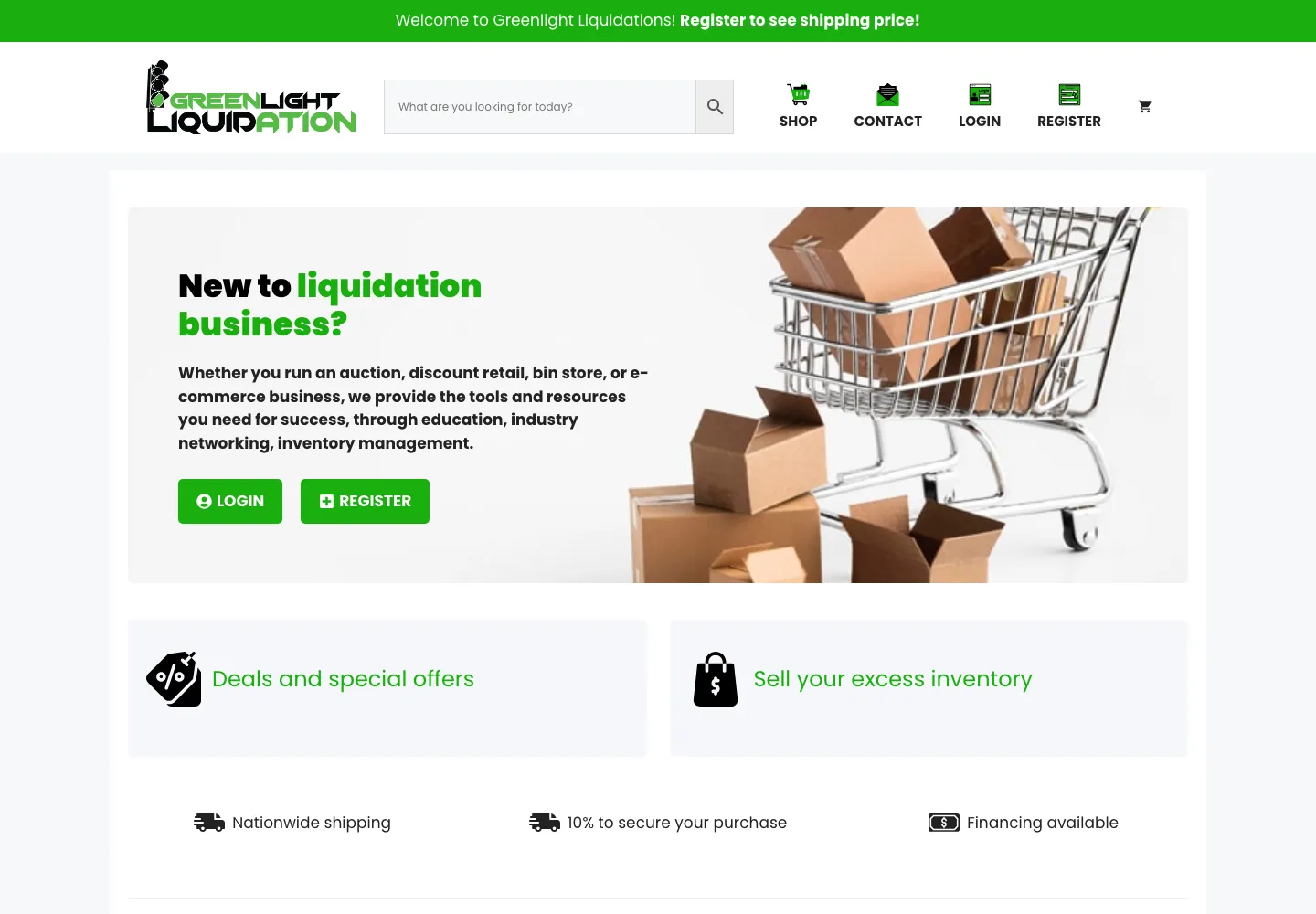 Screenshot of the GreenLight Liquidation website