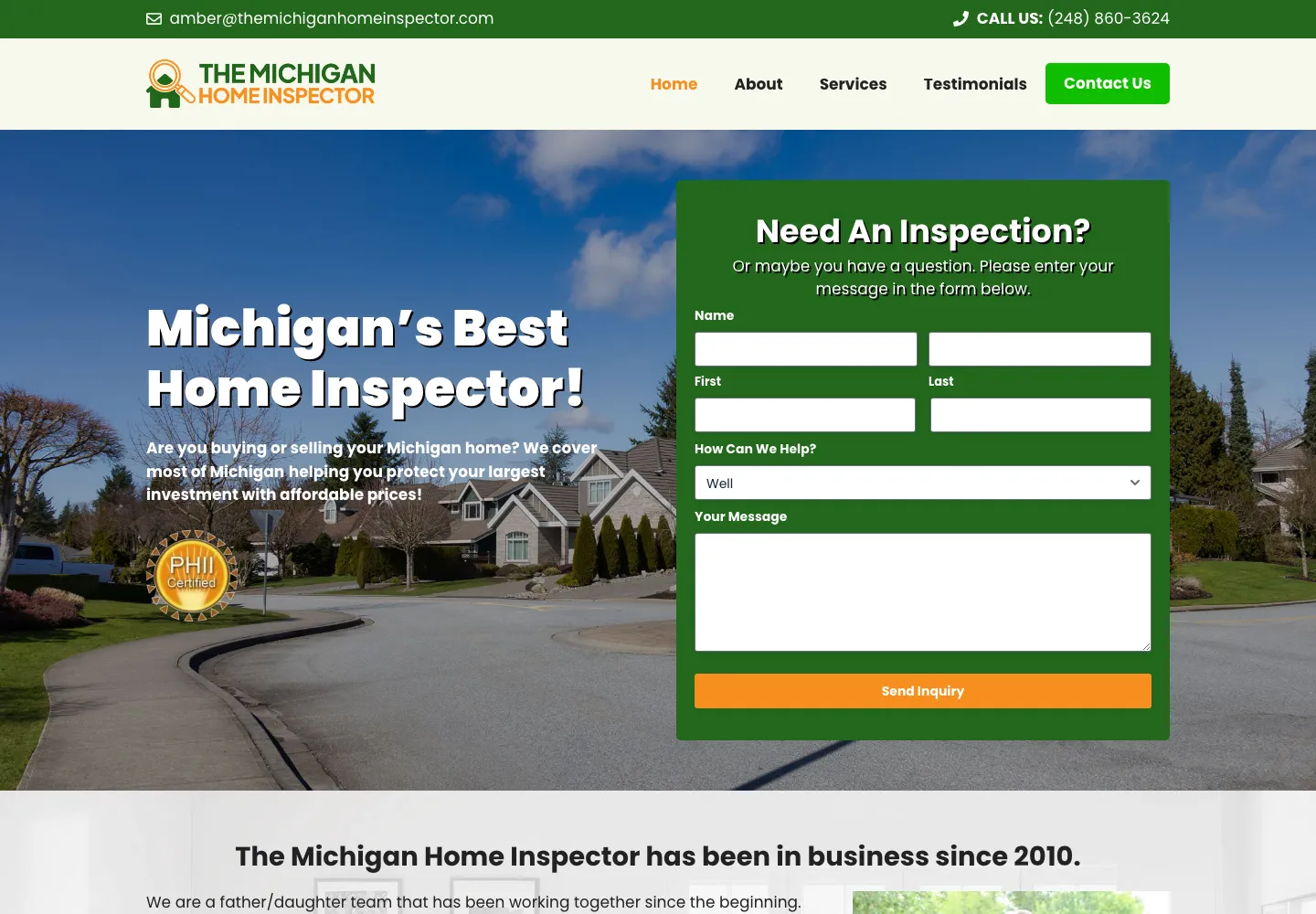 Screenshot of the The Michigan Home Inspector website