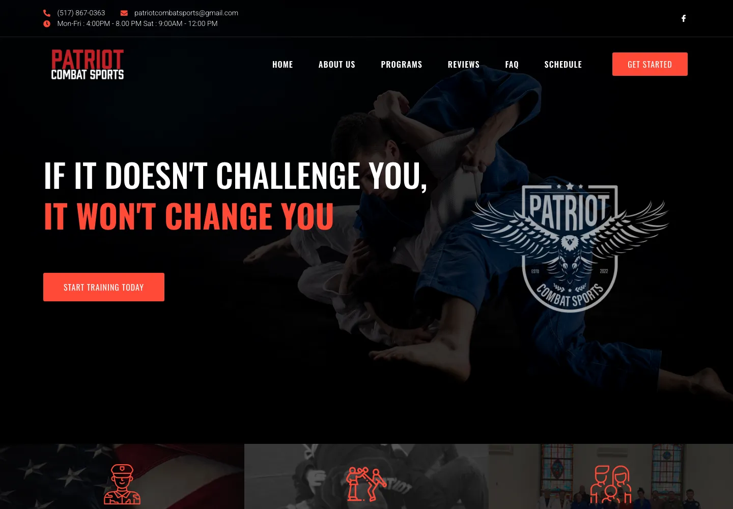 Screenshot of the Patriot Combat Sports website