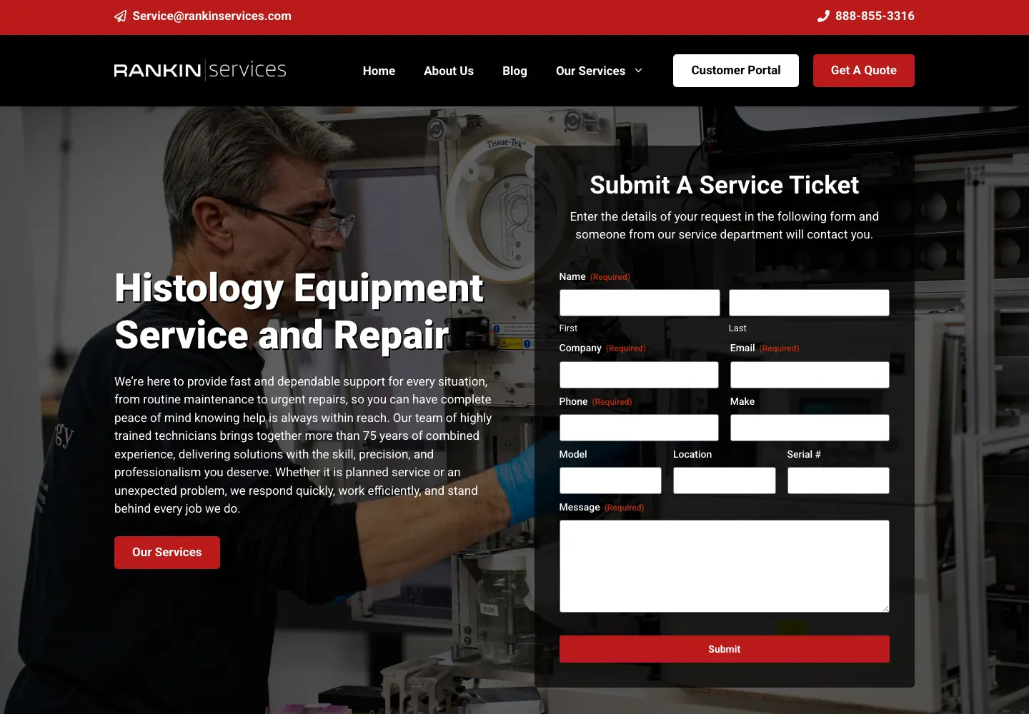 Screenshot of the Rankin Services website