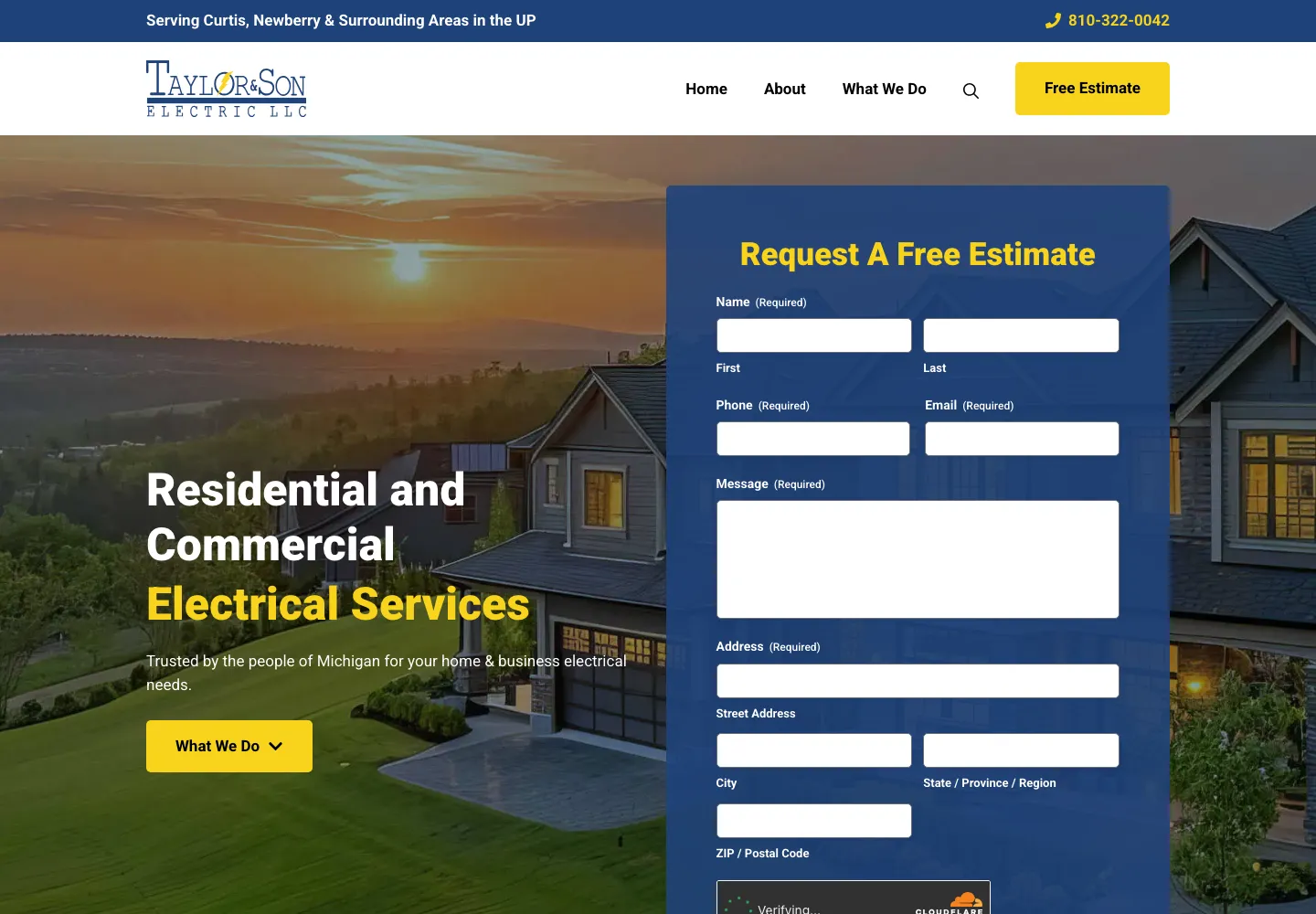 Screenshot of the Taylor & Son Electric website