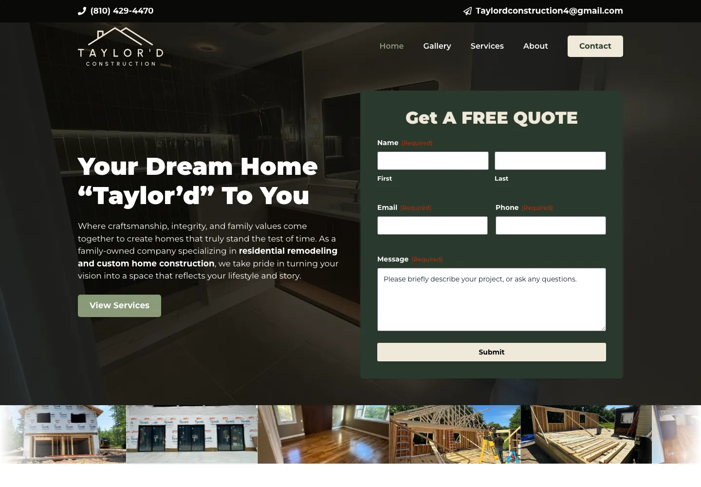 Screenshot of the Taylor’d Construction website