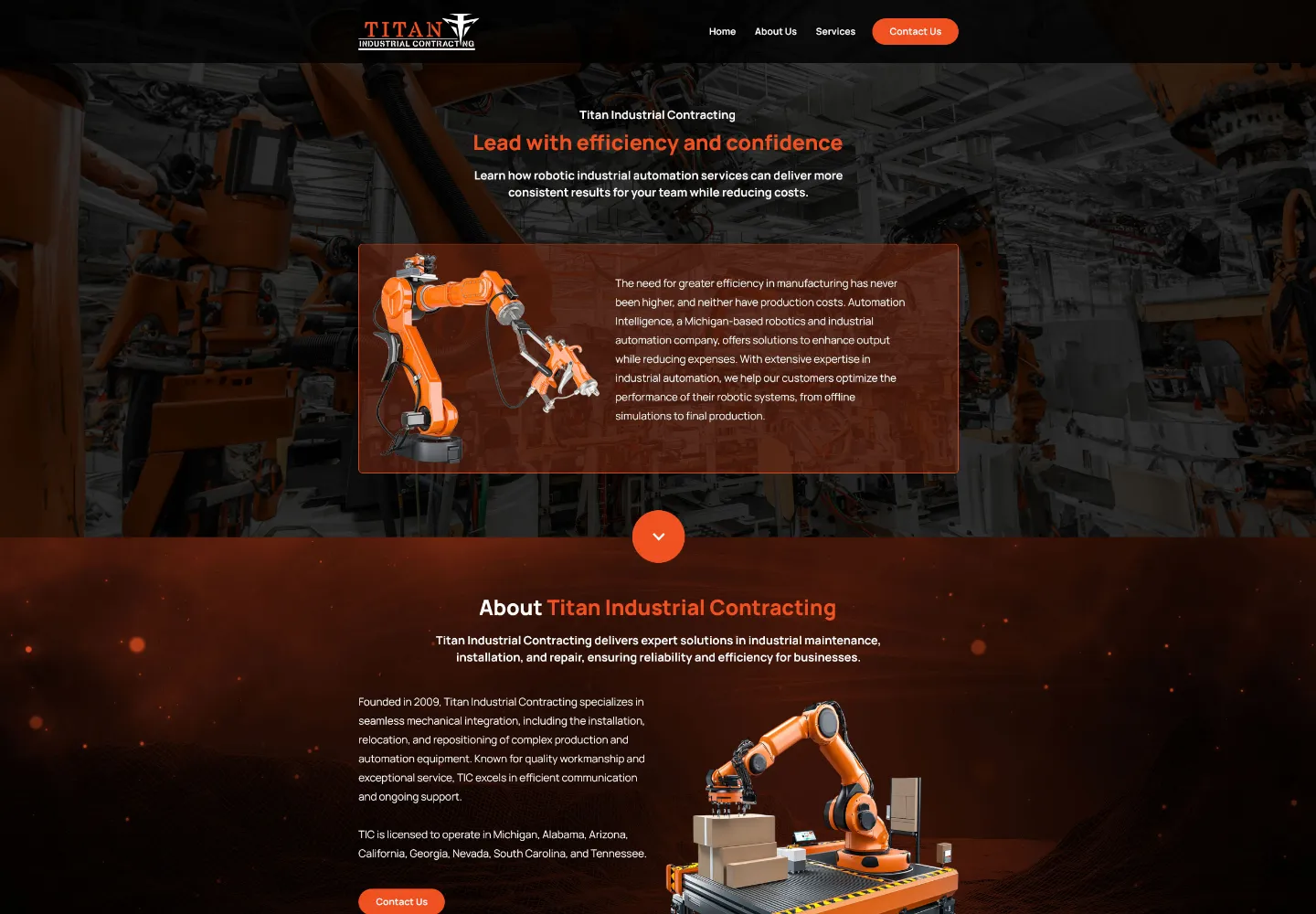 Screenshot of the Titan Industrial Contracting website